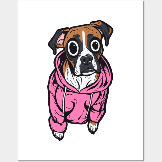 Boxer Dog Pink Hoodie Wall Art by turddemon